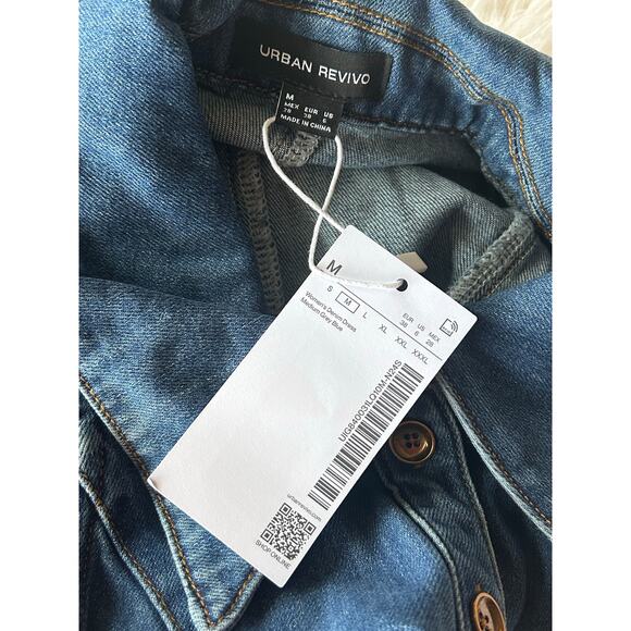 Urban Revivo Denim Cut-Out Mini Dress Blue Button Front US 6 NWT - Picture 6 of 6